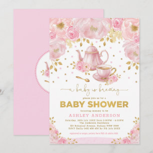 Invitación Fiesta del té rosada de Baby Shower del oro de