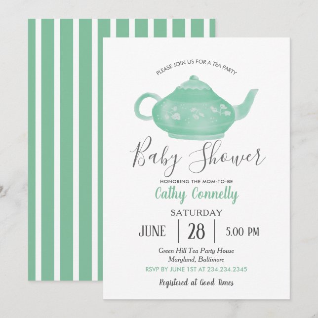 Invitación Fiesta del té Shabby Chic Baby Shower (Anverso / Reverso)