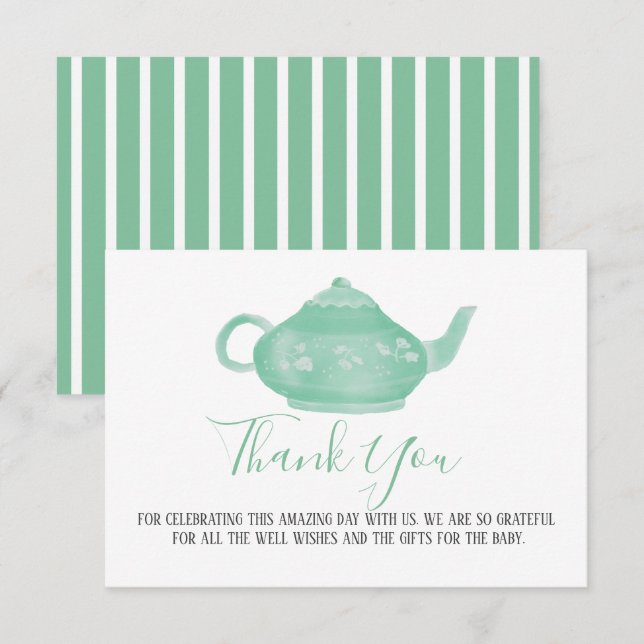 Invitación Fiesta del té Shabby Chic Baby Shower | Gracias (Anverso / Reverso)