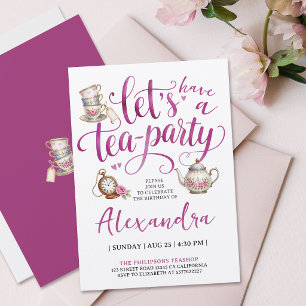 Invitación Fiesta del Té Taza de Té Elegante Floral Rosa Cali