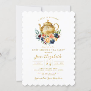 Invitación Fiesta del Té Un Bebé se está Gestando Fiesta Flor