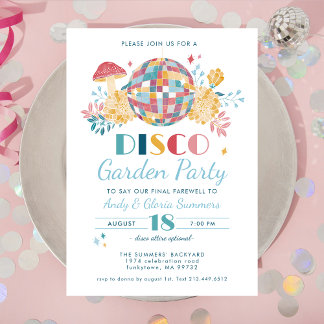 Invitación Fiesta del tema del Fiesta 70 de Disco Garden