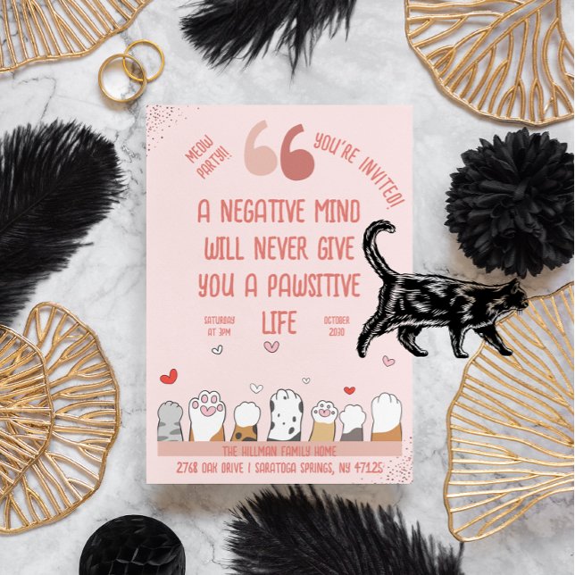 Invitación Fiesta del tema del gato positivo (Subido por el creador)