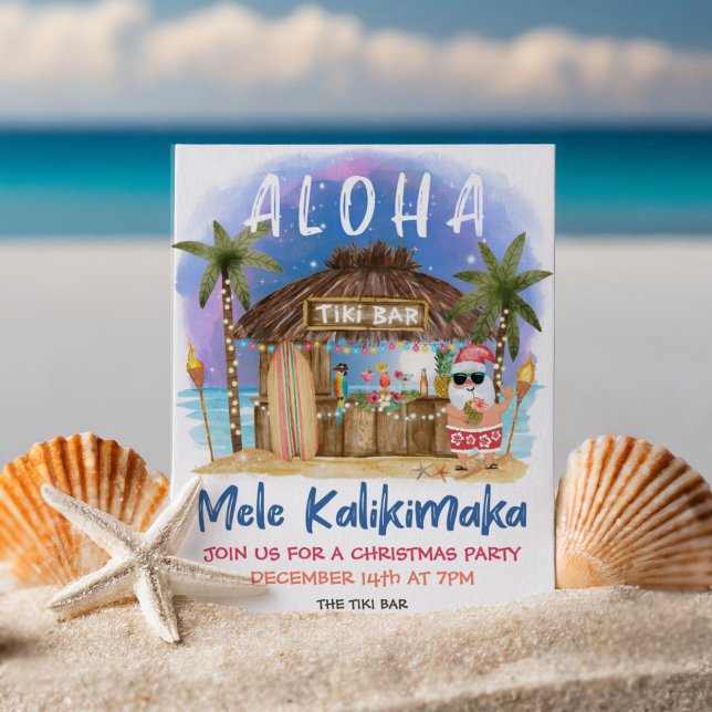 Invitación Fiesta del Tiki Beach Bar Tropical Santa Navidades (Subido por el creador)