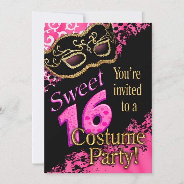 Invitación Fiesta del traje de mascarada del dulce 16 (Anverso)