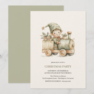Invitación Fiesta del tren de juguete del duende de Navidad v