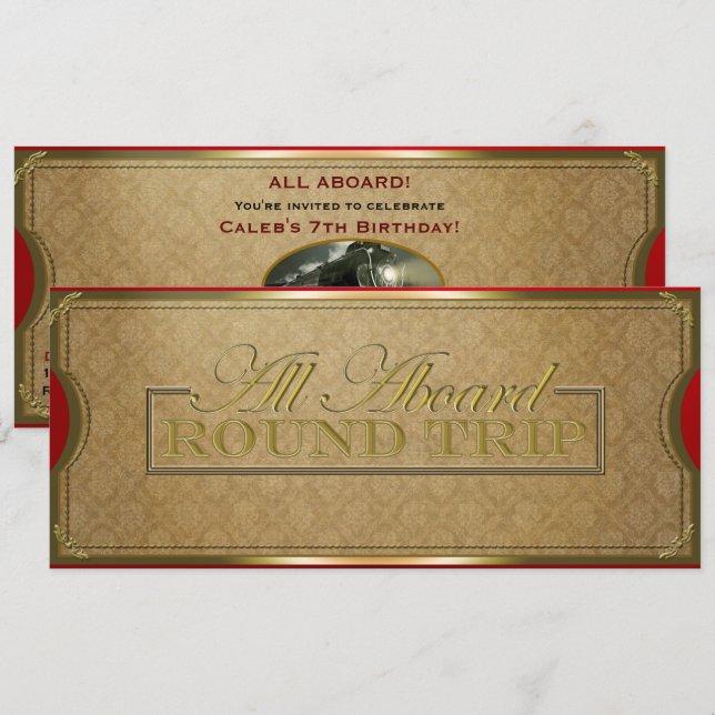 Invitación Fiesta del Tren Rojo y Dorado de Navidad para Todo (Anverso / Reverso)