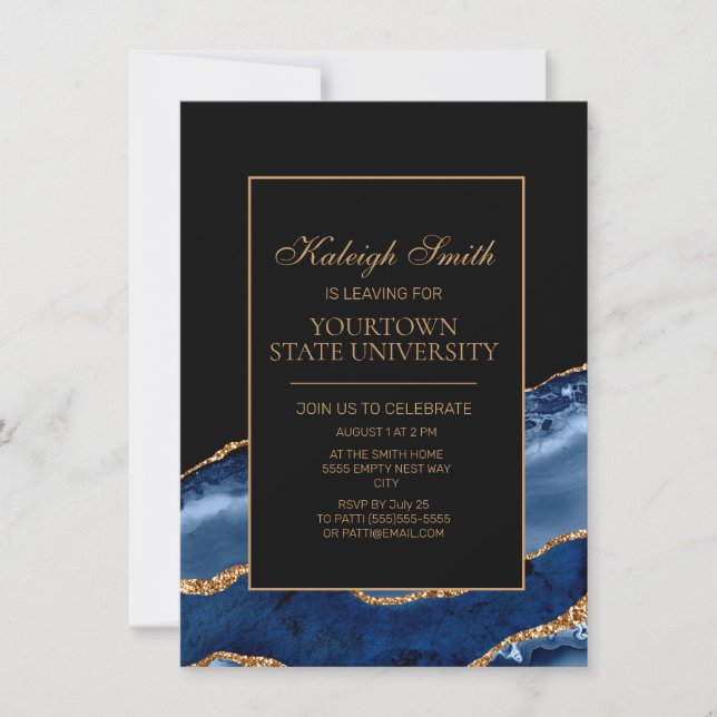 Invitación Fiesta del Trunk Universitario Elegante Marina Azu (Anverso)