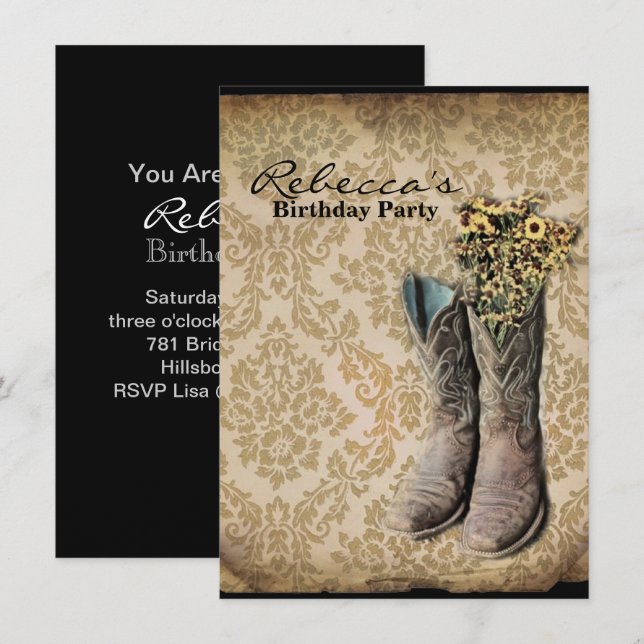 Invitación Fiesta del vaquero del país occidental de la flor  (Anverso / Reverso)