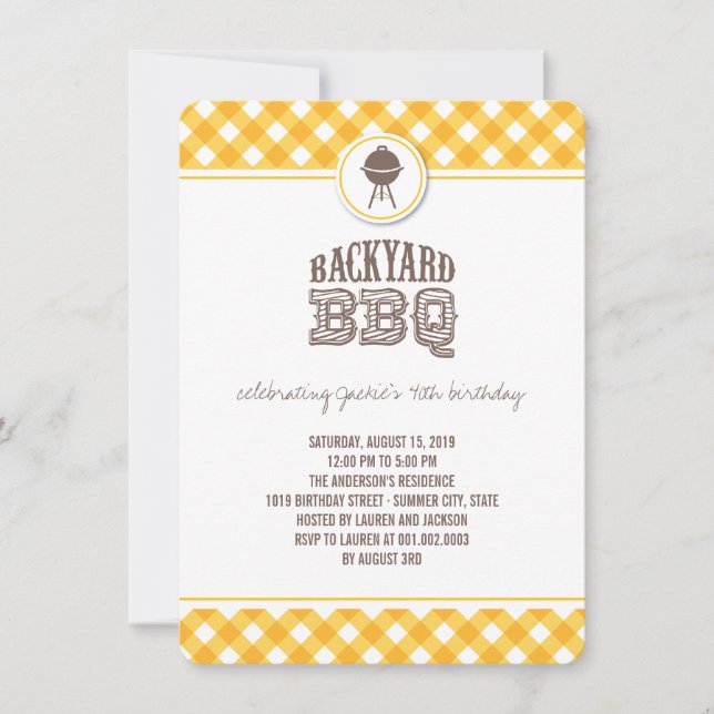 Invitación Fiesta del verano del cumpleaños del Bbq del patio (Anverso)