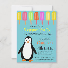 Invitación Fiesta del verano del pingüino con los Popsicles
