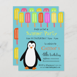 Invitación Fiesta del verano del pingüino con los Popsicles