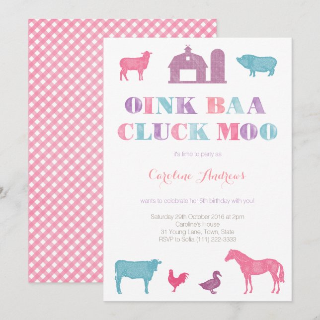 Invitación fiesta del zoológico de mascota, chica de la antig (Anverso / Reverso)