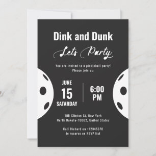 Invitación Fiesta Deportiva Pickleball Tema Negro Cumpleaños