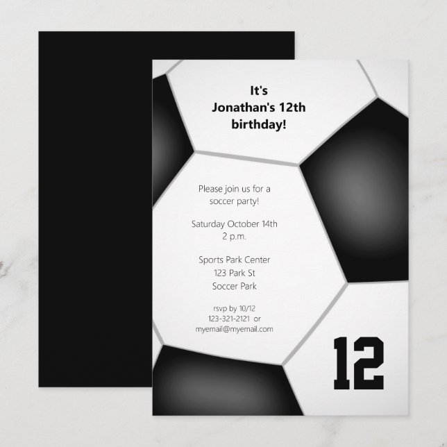 Invitación fiesta deportivo de fútbol chica masculino (Anverso / Reverso)
