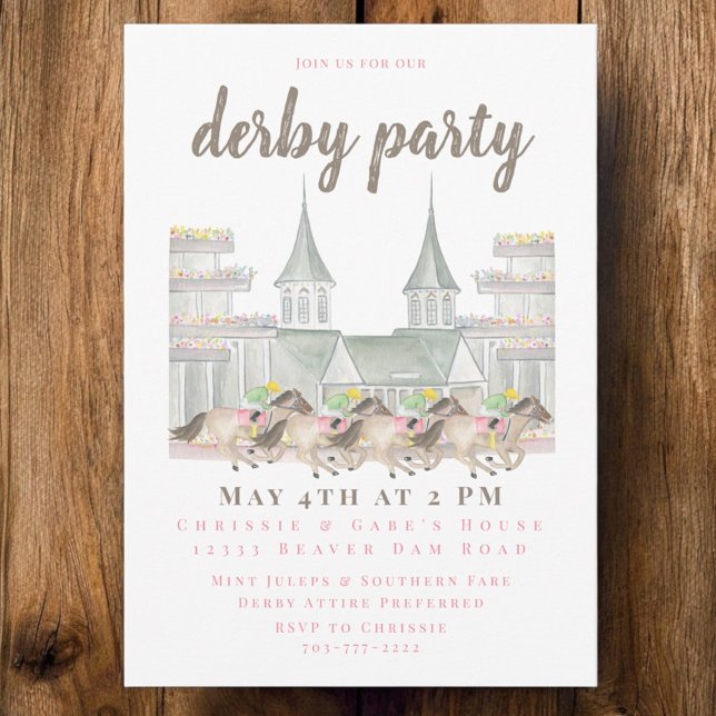 Invitación Fiesta Derby con jockeys y torres gemelas icónicas (Subido por el creador)