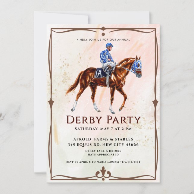 Invitación Fiesta derby de caballos de raza moderna (Anverso)