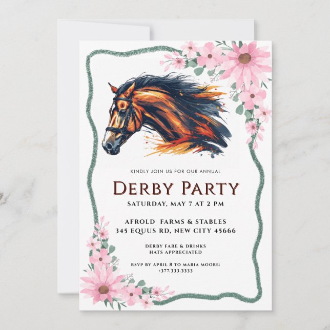 Invitación Fiesta derby de caballos de raza moderna (Anverso)