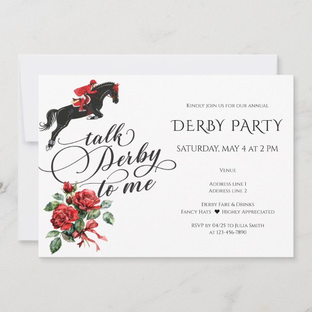 Invitación Fiesta Derby & Drinks Caballo de Carreras Moderno  (Anverso)