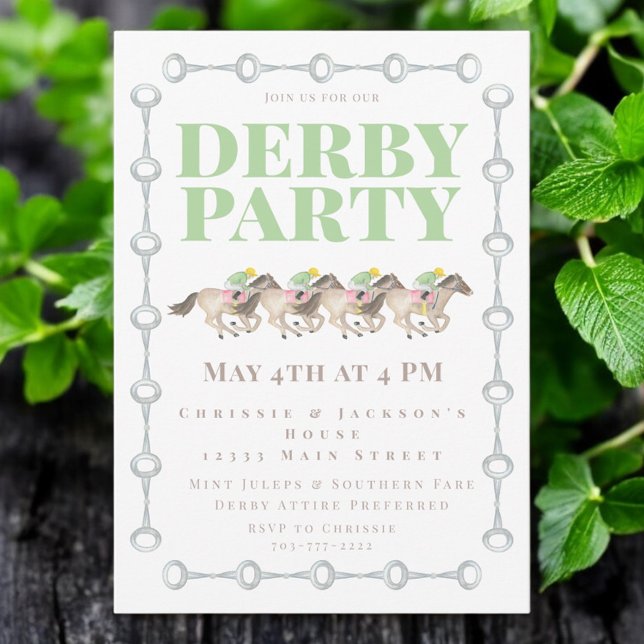 Invitación Fiesta Derby Horses Carreras acuarela (Subido por el creador)