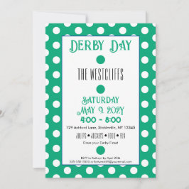 Invitación Fiesta derby verde y blanco de puntos de seda jock