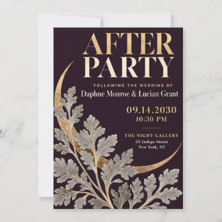 Invitación Fiesta Después de Boda Botánica Elegante Ciruela D