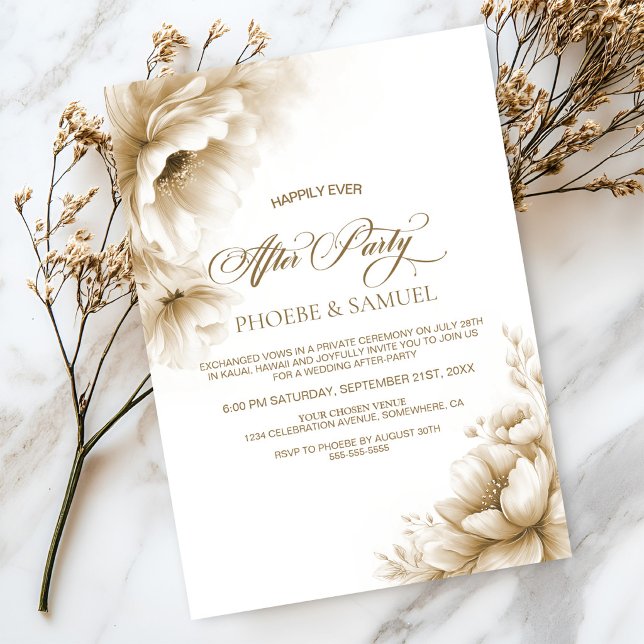 Invitación Fiesta Después de Boda Floral Neutral Rústica (Subido por el creador)