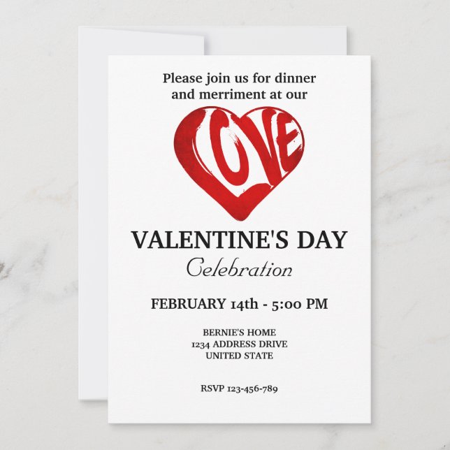 Invitación FIESTA día de San Valentín CON CORAZÓN DE RETRO (Anverso)