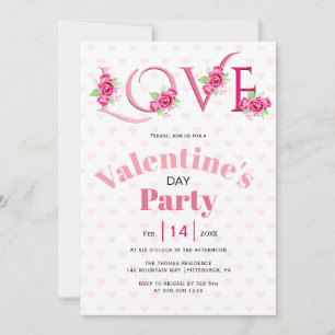 Invitación Fiesta Día de San Valentín de AMOR rosa y rosas