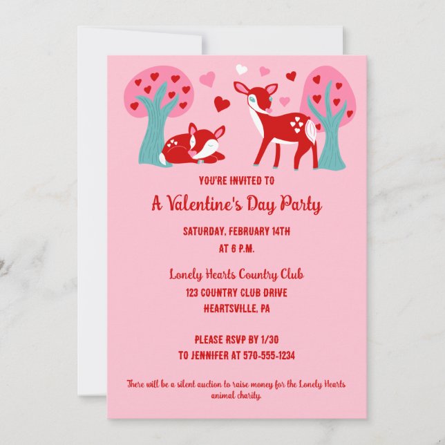 Invitación Fiesta día de San Valentín Deer rosa (Anverso)