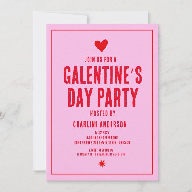 Invitación Fiesta dibujado a mano en el Día de Galentine (Anverso)