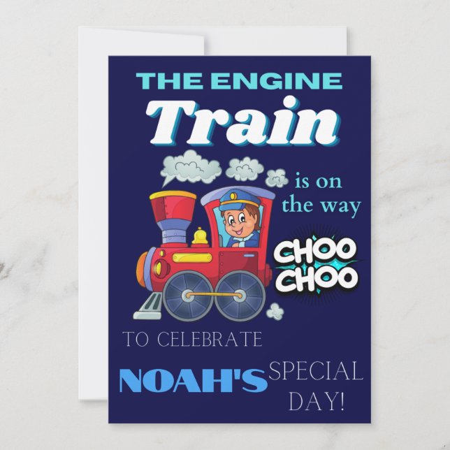 Invitación Fiesta digital de cumpleaños de los niños del tren (Anverso)