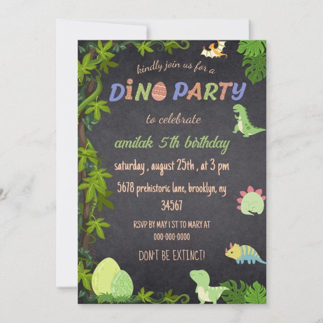 Invitación Fiesta Dino jungle lindos dinosaurios (Anverso)