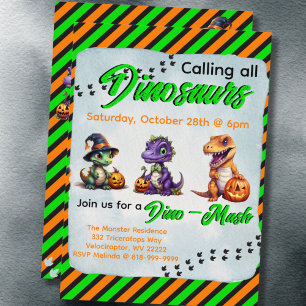 Invitación Fiesta Dino-Mash de los dinosaurios de Halloween
