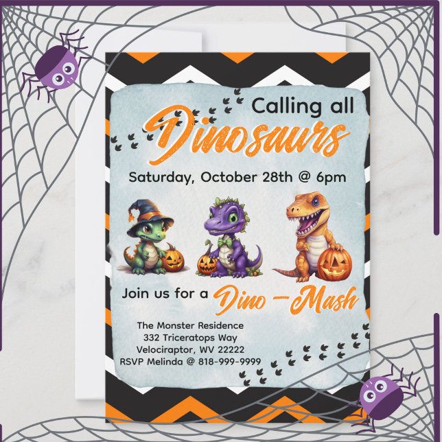 Invitación Fiesta Dino-Mash de los dinosaurios de Halloween (Halloween Dinosaur Dino-Mash Party Invitation)