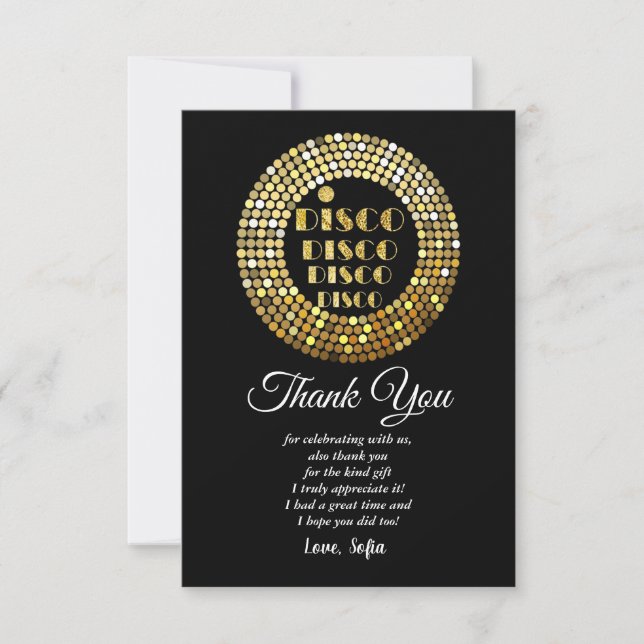 Invitación fiesta disco baile disco 70 dorado bola de discote (Anverso)