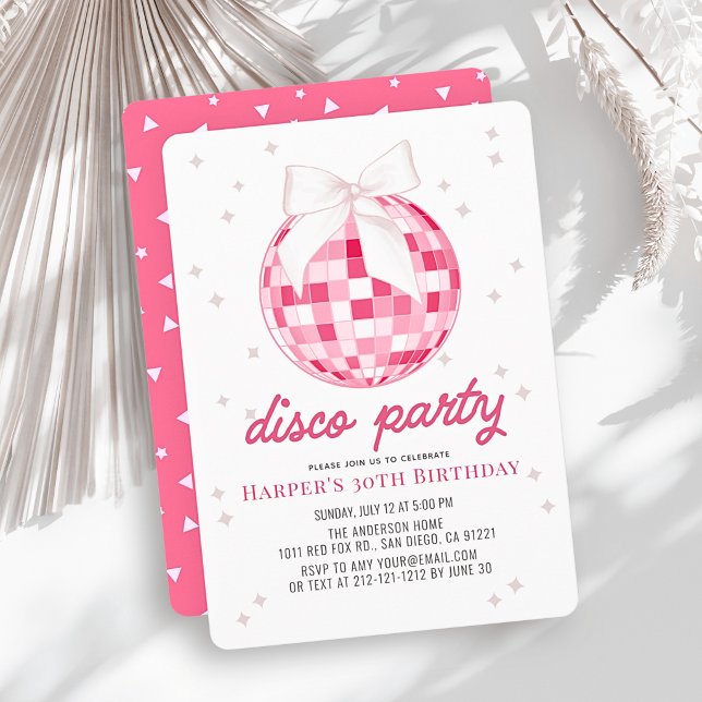 Invitación Fiesta Disco Bola de Disco Rosa Cumpleaños con Laz (Subido por el creador)