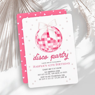 Invitación Fiesta Disco Bola de Disco Rosa Cumpleaños de Niña