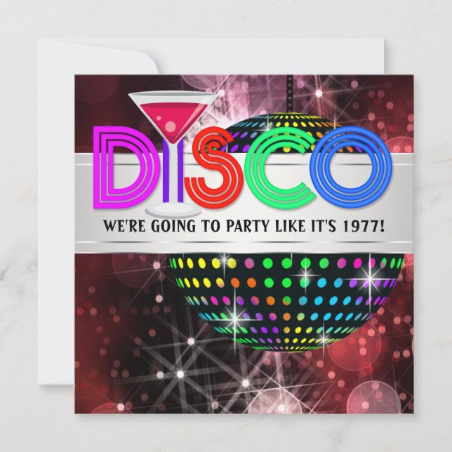 Invitación Fiesta Disco Bola de Espejos Martini (Anverso)