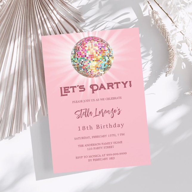 Invitación Fiesta disco de cumpleaños rosa (Subido por el creador)