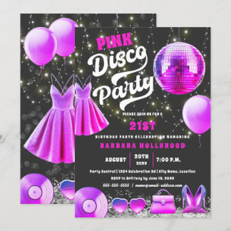 Invitación Fiesta Disco De Núcleo Rosa