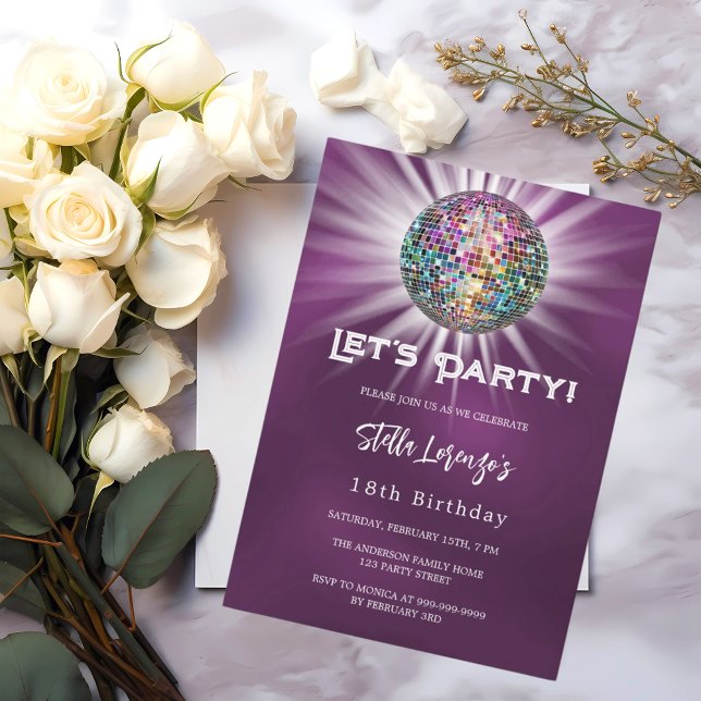 Invitación Fiesta disco morado cumpleaños (Subido por el creador)