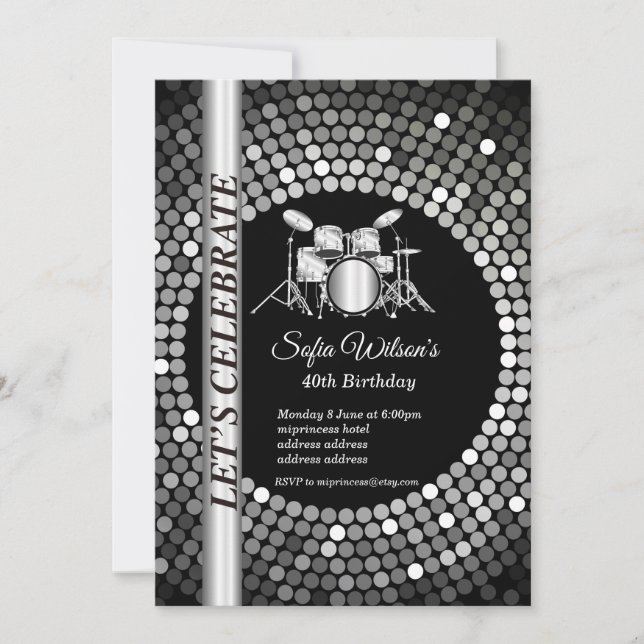 Invitación Fiesta disco, música deslizante, fiesta de cumplea (Anverso)