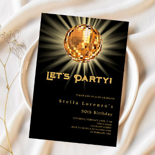 Invitación Fiesta disco negro de oro cumpleaños