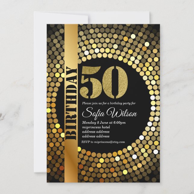 Invitación Fiesta disco, oro, 70 años, fiesta de cumpleaños (Anverso)