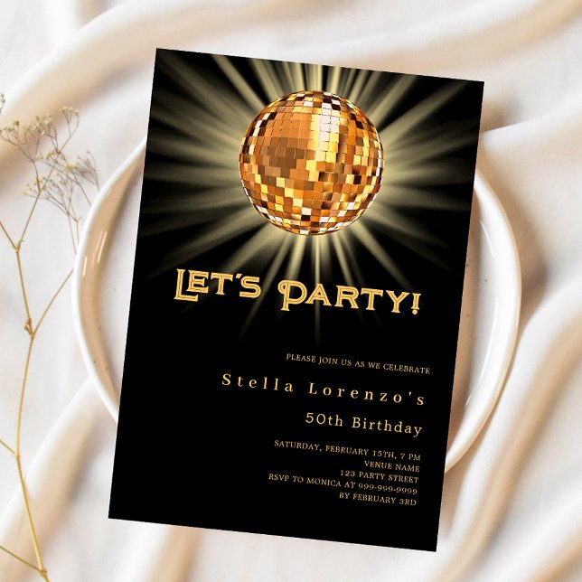 Invitación Fiesta disco oro negro de lujo cumpleaños (Subido por el creador)