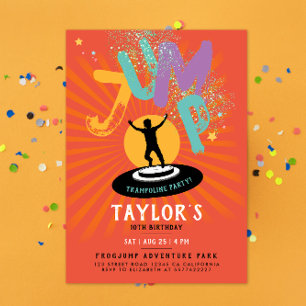 Invitación Fiesta Divertida Colorida de Salto y Rebote en Tra