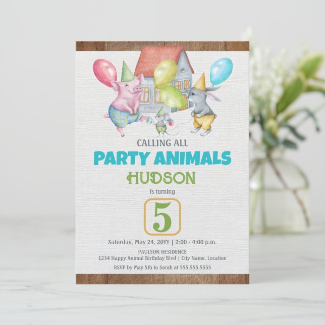 Invitación Fiesta divertida colorido Animales Niño Cumpleaños (Anverso de pie)