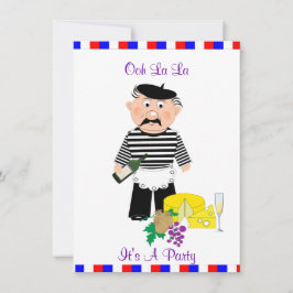 Invitación Fiesta divertida con tema francés de queso y vino