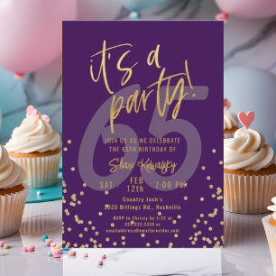 Invitación Fiesta divertida de cumpleaños número 65 de Morado